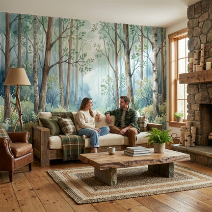 Shades Of Green Wallpaper Watercolor Trees Wall Mural