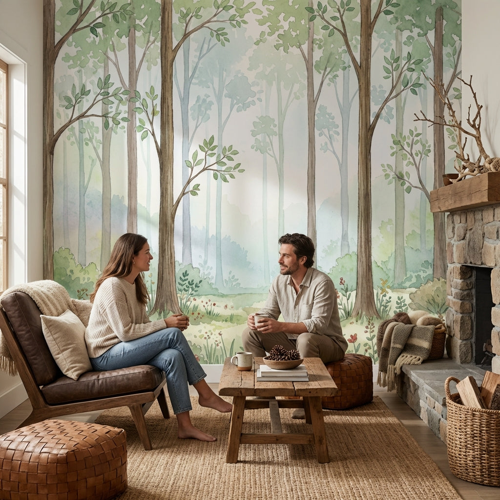 Forest Wallpaper Trees Greenery Removable Wall Decor