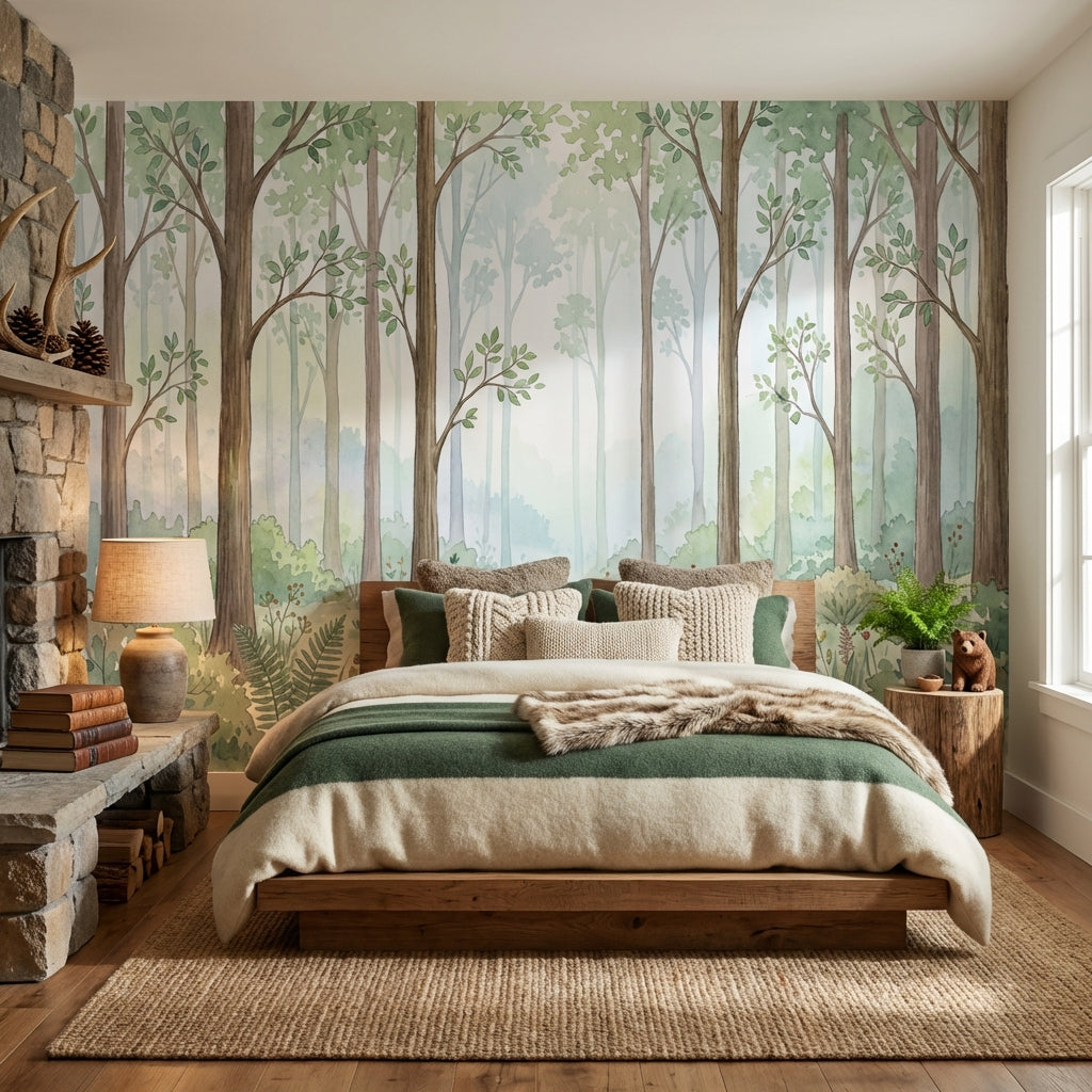 Forest Wallpaper Trees Greenery Removable Wall Decor
