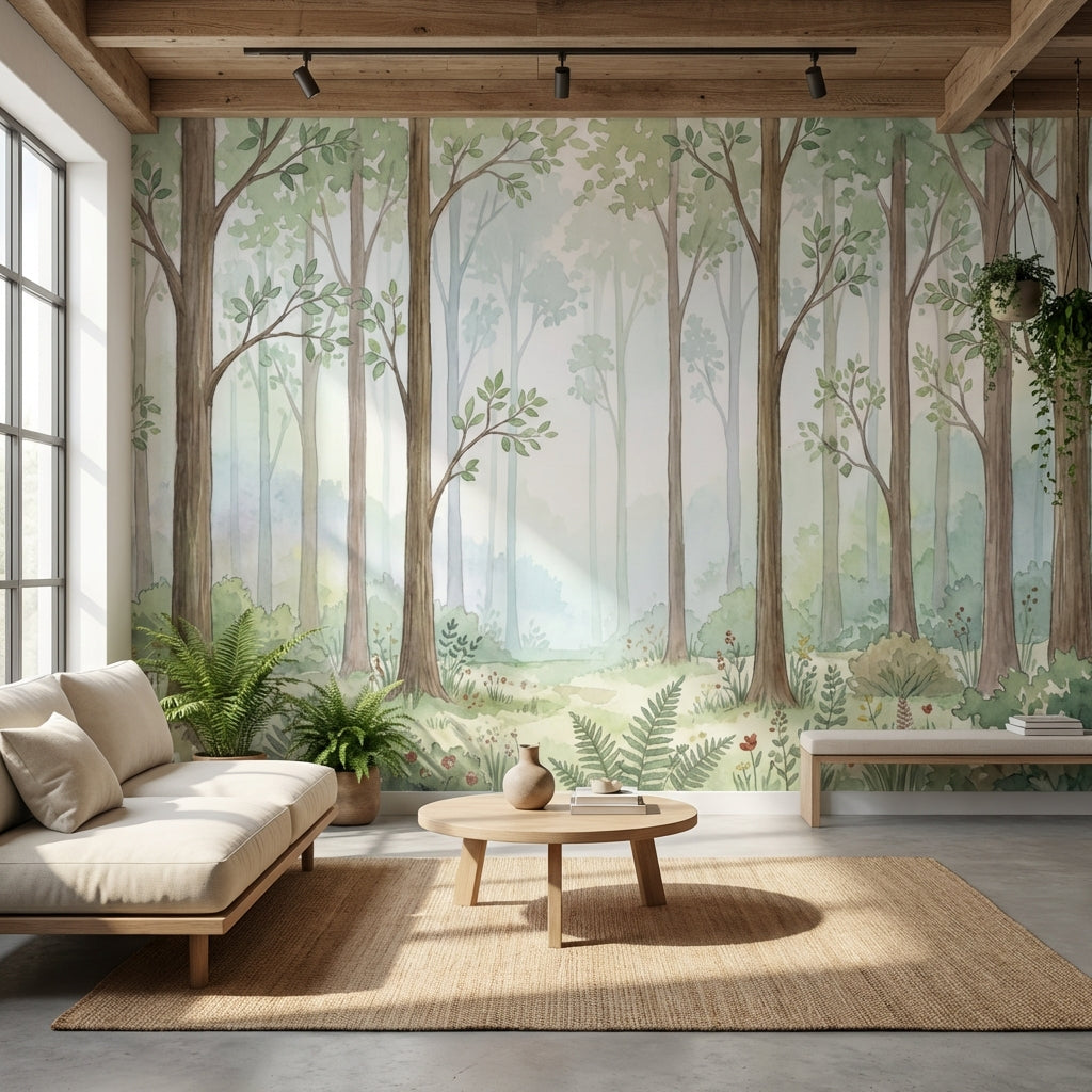 Forest Wallpaper Trees Greenery Removable Wall Decor