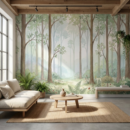 Forest Wallpaper Trees Greenery Removable Wall Decor