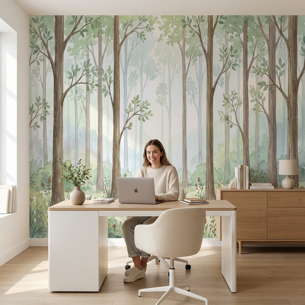 Forest Wallpaper Trees Greenery Removable Wall Decor