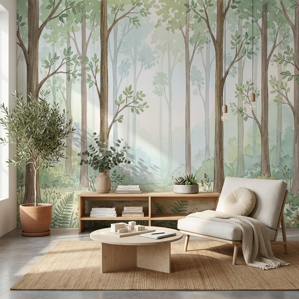 Forest Wallpaper Trees Greenery Removable Wall Decor