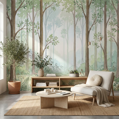 Forest Wallpaper Trees Greenery Removable Wall Decor