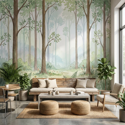 Forest Wallpaper Trees Greenery Removable Wall Decor
