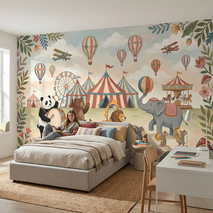 Circus Animals Wallpaper Whimsical Vintage Wall Mural