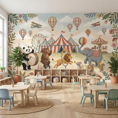 Circus Animals Wallpaper Whimsical Vintage Wall Mural