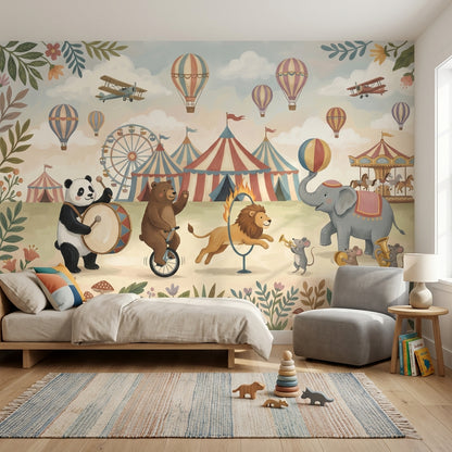Circus Animals Wallpaper Whimsical Vintage Wall Mural