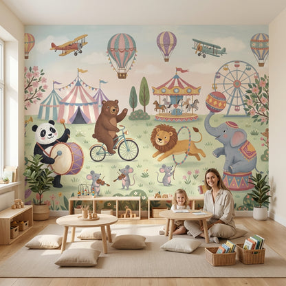 Circus Wallpaper Animals Playful Wall Mural