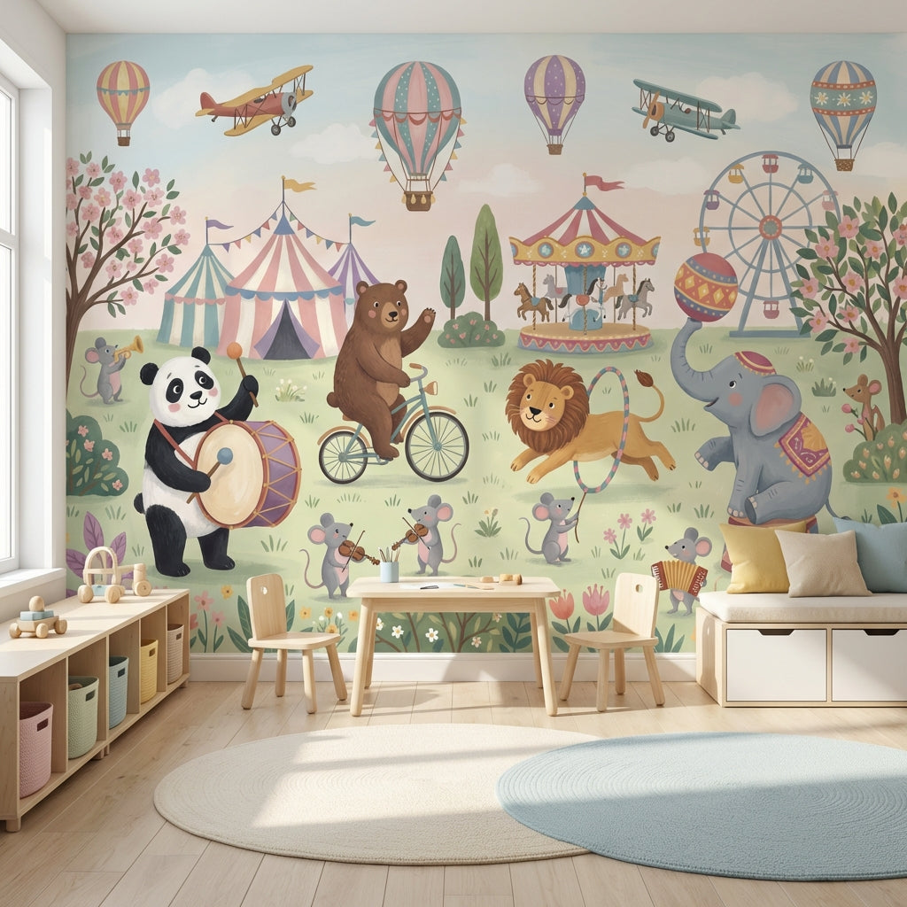 Circus Wallpaper Animals Playful Wall Mural