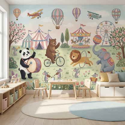Circus Wallpaper Animals Playful Wall Mural