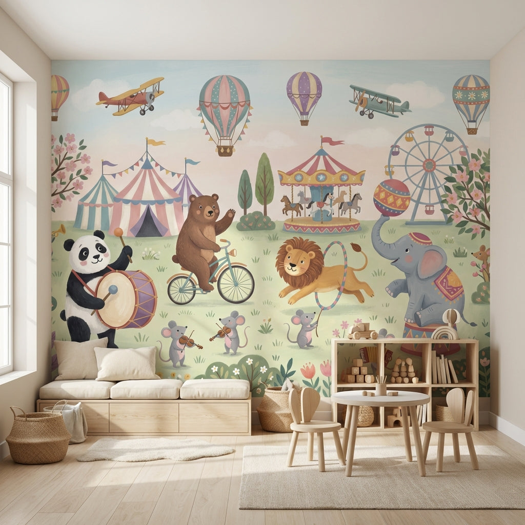 Circus Wallpaper Animals Playful Wall Mural