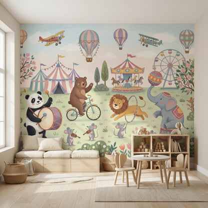 Circus Wallpaper Animals Playful Wall Mural