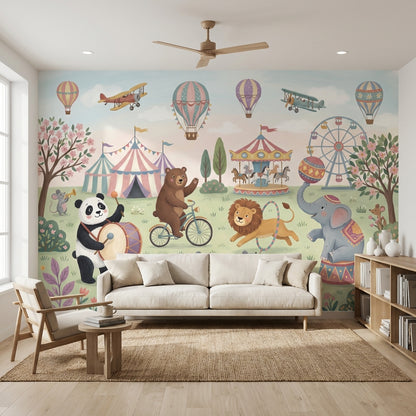 Circus Wallpaper Animals Playful Wall Mural