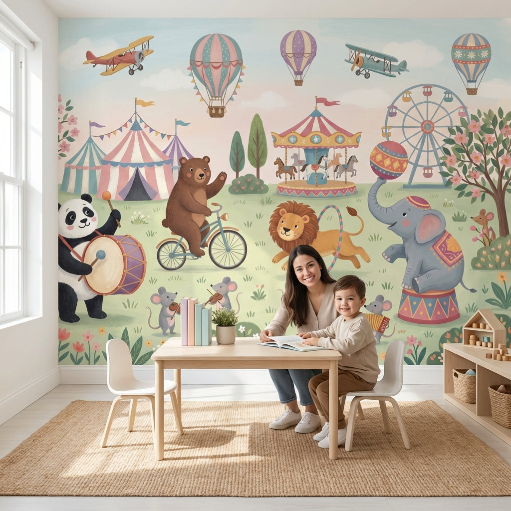 Circus Wallpaper Animals Playful Wall Mural
