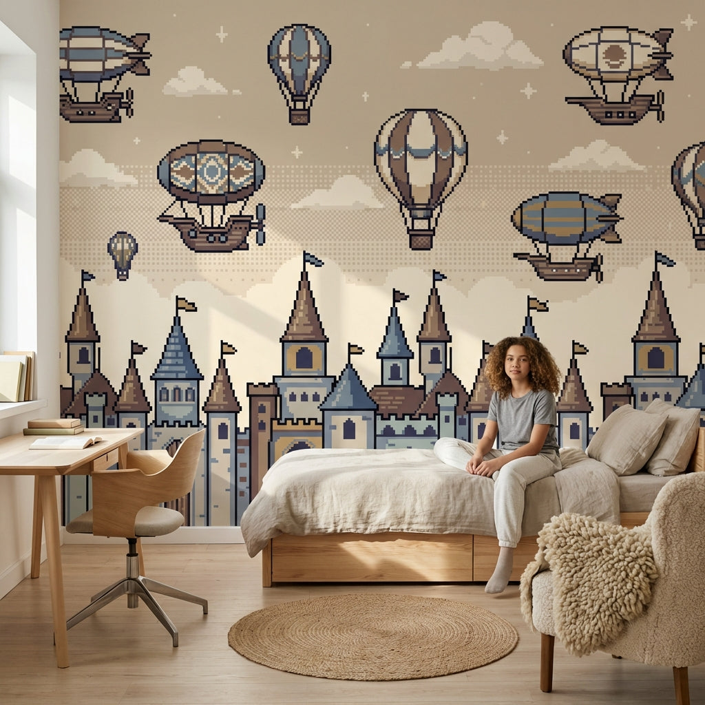 Hot Air Balloons Wallpaper Castle Vintage Wall Mural