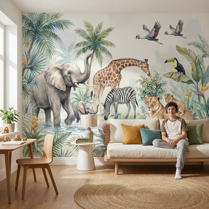 Jungle Animals Wallpaper Nature Tropical Wall Mural
