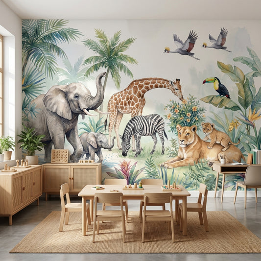 Jungle Animals Wallpaper Nature Tropical Wall Mural