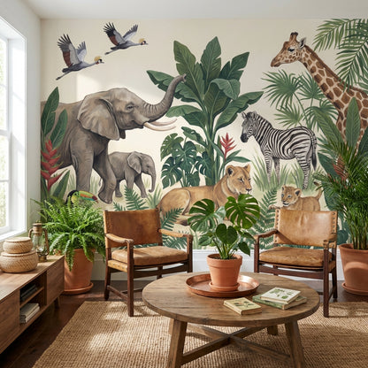 Jungle Wallpaper Wildlife Animals Wall Mural