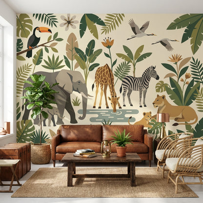 Jungle Animals Wallpaper Tropical Nature Wall Mural