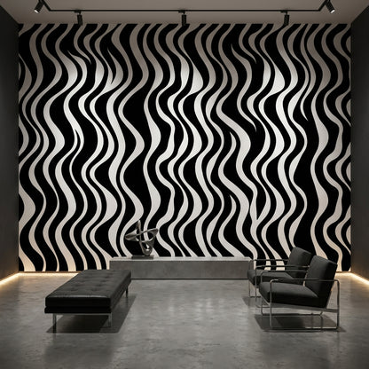 Black And White Wallpaper Wavy Abstract Wall Mural