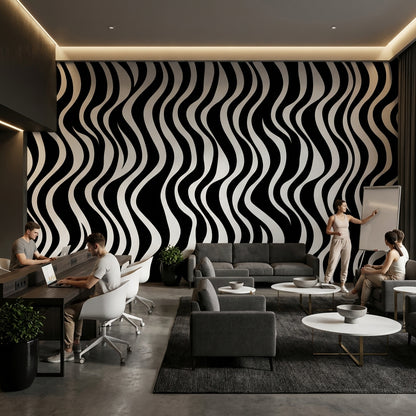 Black And White Wallpaper Wavy Abstract Wall Mural
