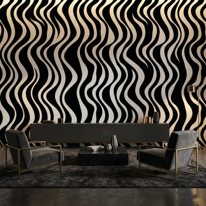 Black And White Wallpaper Wavy Abstract Wall Mural