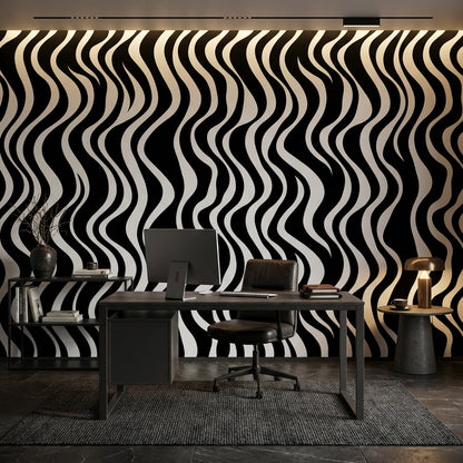 Black And White Wallpaper Wavy Abstract Wall Mural
