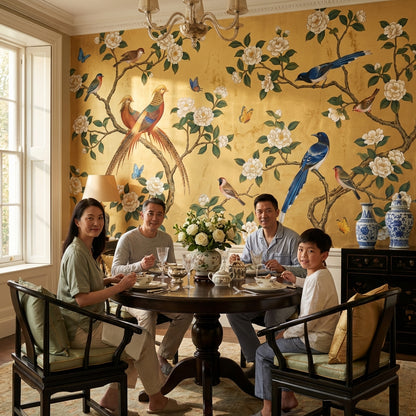 Oriental Birds Wallpaper Gold Nature Wall Mural