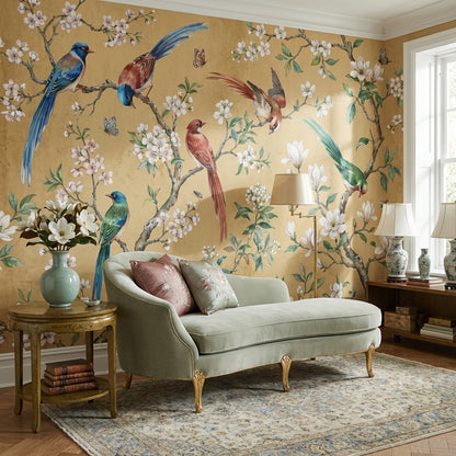 Birds Wallpaper Floral Vintage Wall Mural