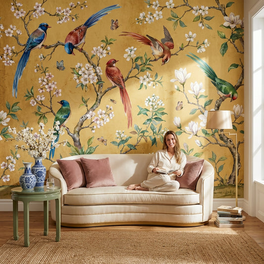 Birds Wallpaper Floral Vintage Wall Mural