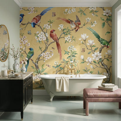 Birds Wallpaper Floral Vintage Wall Mural