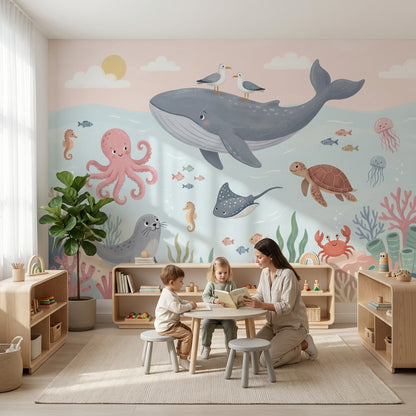 Underwater Wallpaper Cartoon Whimsical Wall Mural