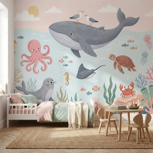 Underwater Wallpaper Cartoon Whimsical Wall Mural