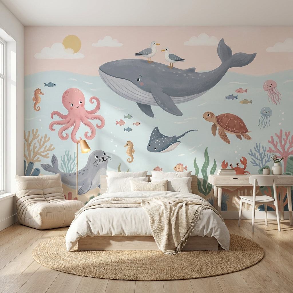 Underwater Wallpaper Cartoon Whimsical Wall Mural
