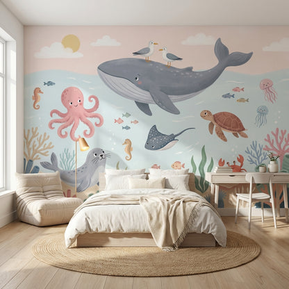 Underwater Wallpaper Cartoon Whimsical Wall Mural