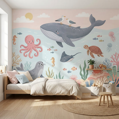Underwater Wallpaper Cartoon Whimsical Wall Mural