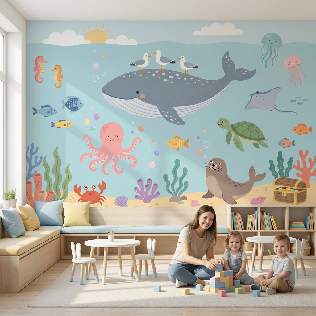 Underwater Wall Mural Sea Creatures Ocean Decor