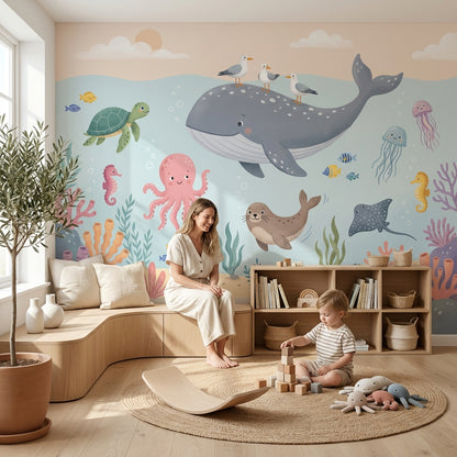 Underwater Wallpaper Sea Creatures Whimsical Wall Mural