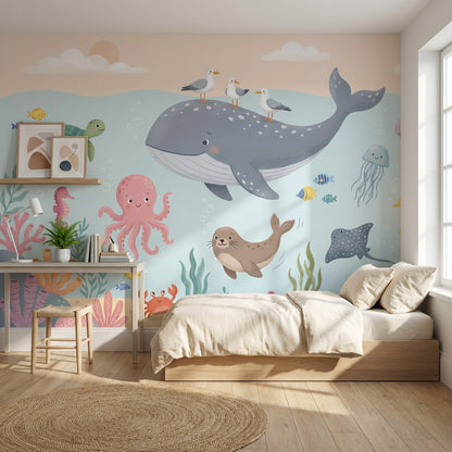 Underwater Wallpaper Sea Creatures Whimsical Wall Mural
