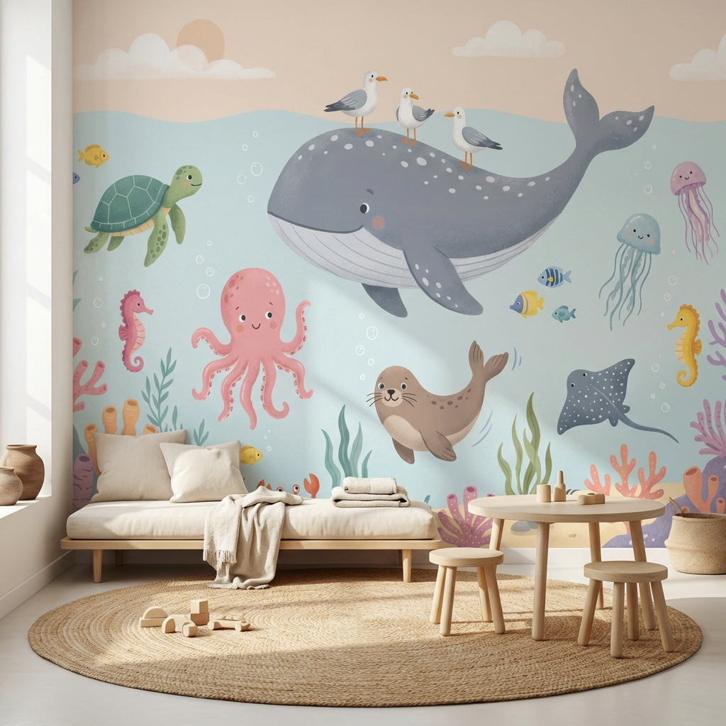 Underwater Wallpaper Sea Creatures Whimsical Wall Mural