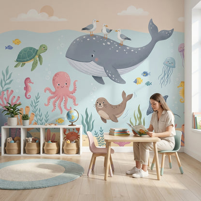 Underwater Wallpaper Sea Creatures Whimsical Wall Mural
