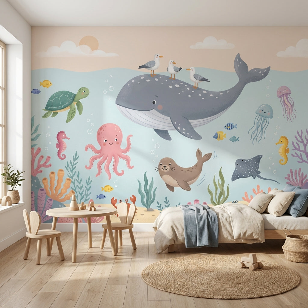Underwater Wallpaper Sea Creatures Whimsical Wall Mural