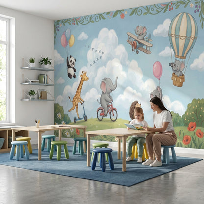 Playful Animals Wallpaper Whimsical Bright Wall Mural