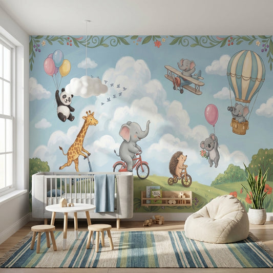 Playful Animals Wallpaper Whimsical Bright Wall Mural