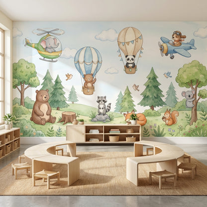 Whimsical Forest Wallpaper Animals Balloon Removable Wall Decor