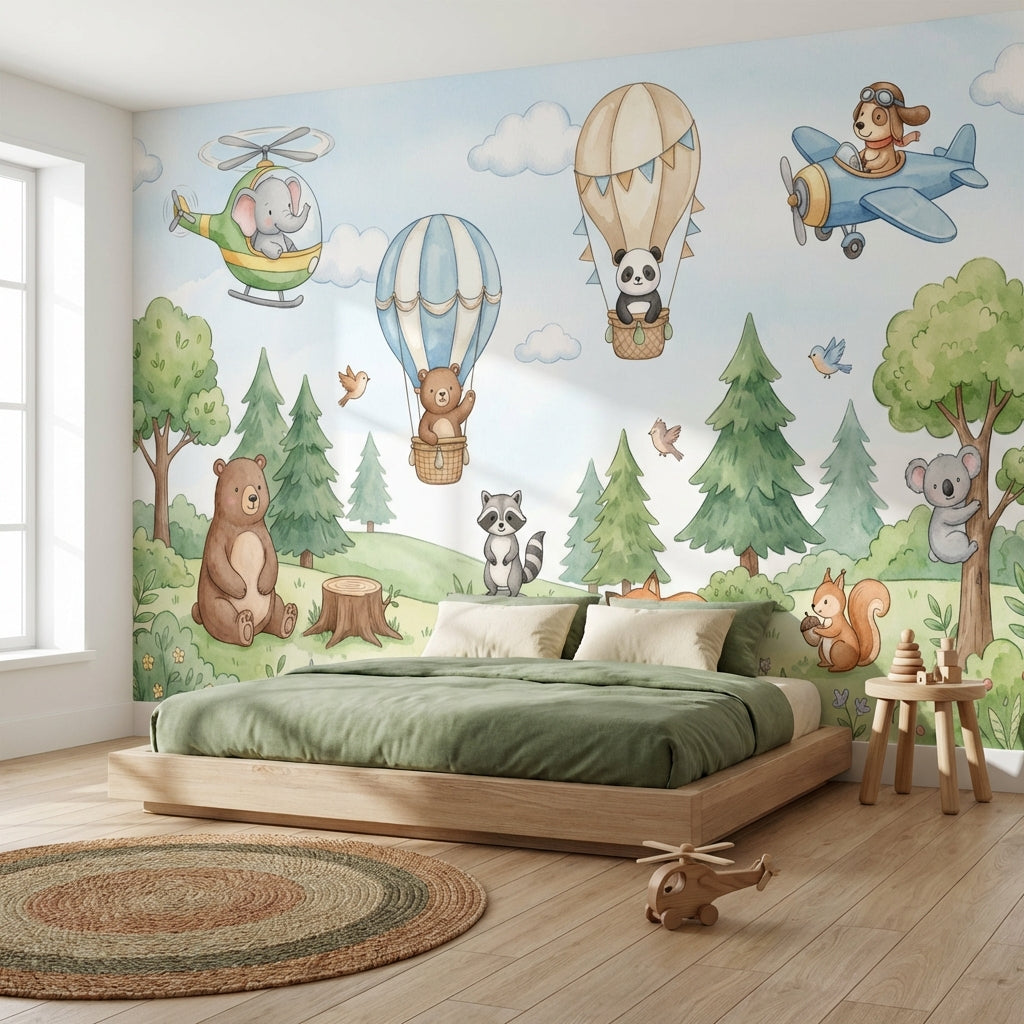 Whimsical Forest Wallpaper Animals Balloon Removable Wall Decor