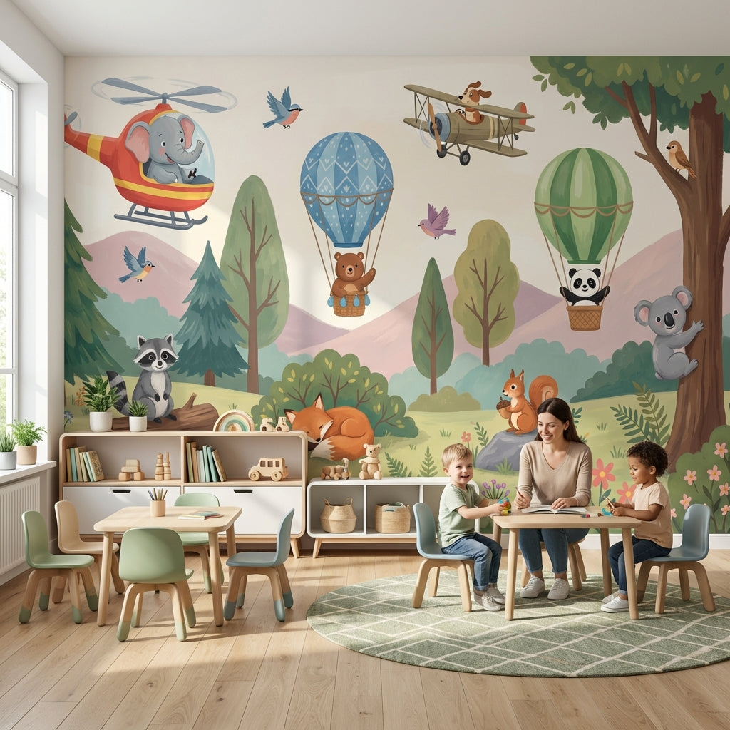 Forest Animals Wallpaper Cartoon Whimsical Wall Mural
