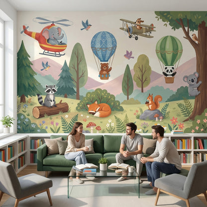 Forest Animals Wallpaper Cartoon Whimsical Wall Mural