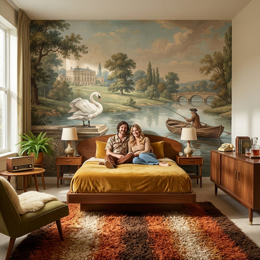 Landscape Wallpaper Swan Vintage Wall Mural